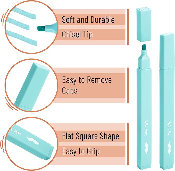 Mr. Pen- Aesthetic Highlighters, 8 pcs, Chisel Tip, Pastel Colors, Cute Highlighters Assorted Colors