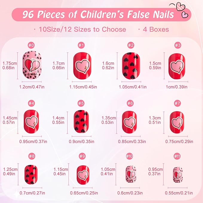 krofaue Press on Nails for Kids - 96pcs 4 Pack Children Fake Nails Kids Girls Stick on Nails for Kids Full Cover Cute Pre-Glue Acrylic Fake Fingernails Kits Sets Little Girls Short Nail Decoration
