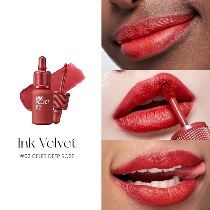 Peripera Ink the Velvet Lip Tint - High Pigment Color, Longwear, Weightless, Not Animal Tested, Gluten-Free, Paraben-Free (002 CELEB DEEP ROSE)