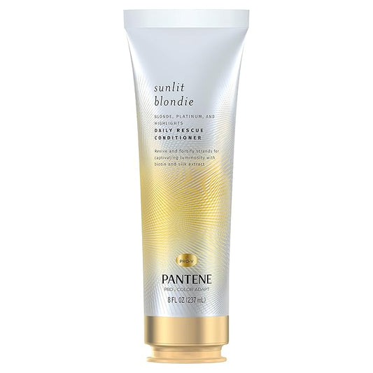 Pantene Sunlit Blondie Daily Rescue Conditioner Toner For Blonde Hair, Treatment for Color Treated Hair, with Biotin and Silk Extract, 8 Fl Oz