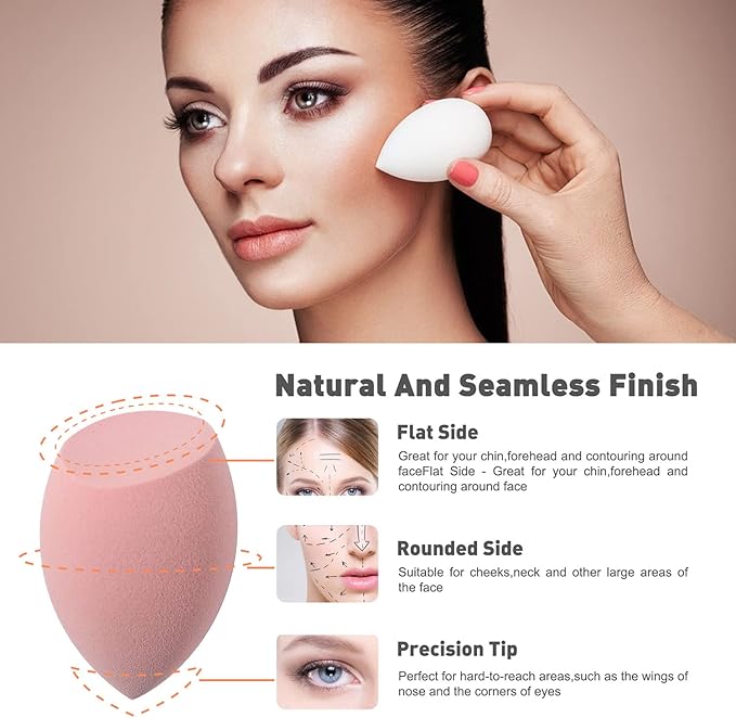 BEZOX Makeup Blender with Holder, Non-Latex Beauty Sponge with Case of Premium Silicone for Blending Liquid Foundations Cosmetics, Travel Sponge Holders, Soft and Skin-Friendly - Pink