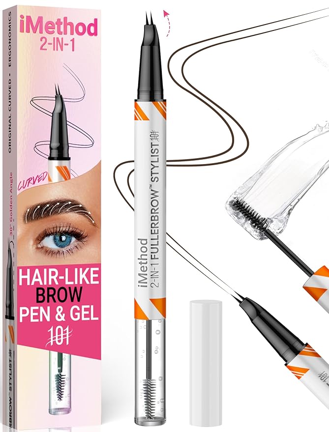 iMethod Curved Eyebrow Pen and Eyebrow Gel - Eyebrow Pencils for Women with Natural Hair Like Strokes, Brow Gel Clear for Soft Full Brows, Waterproof, All-Day Defined, Black Brown