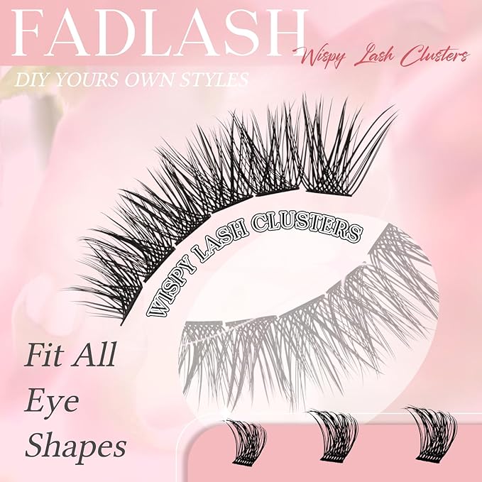 FADLASH Lash Clusters Natural Eyelash Clusters DIY D Curl Cluster Eyelash Extensions 10-16mm with Soft Thin Band Reusable Individual Lashes for Self Use (WL02, 10-16mm)