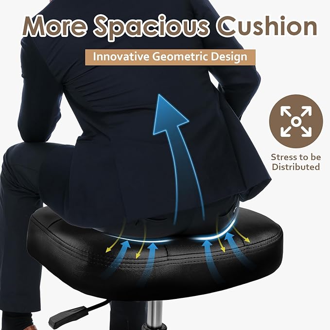 Rolling Stool Wider Rectangular Cushion-Provides a Comfortable, Stable Support Surface with Loop Footrest for Leg Support,Adjustable Stool with Wheels for Salon Tattoo Massage Office Home (Black)