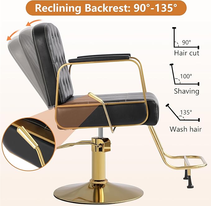 Barber Salon Chair for Hair Sylist, Hydraulic Salon Chairs, Height Adjustable Barber Chairs, Reclining Barber Styling Chairs, 360 Degrees Rotation Shampoo Chair for Barbershop (Black)