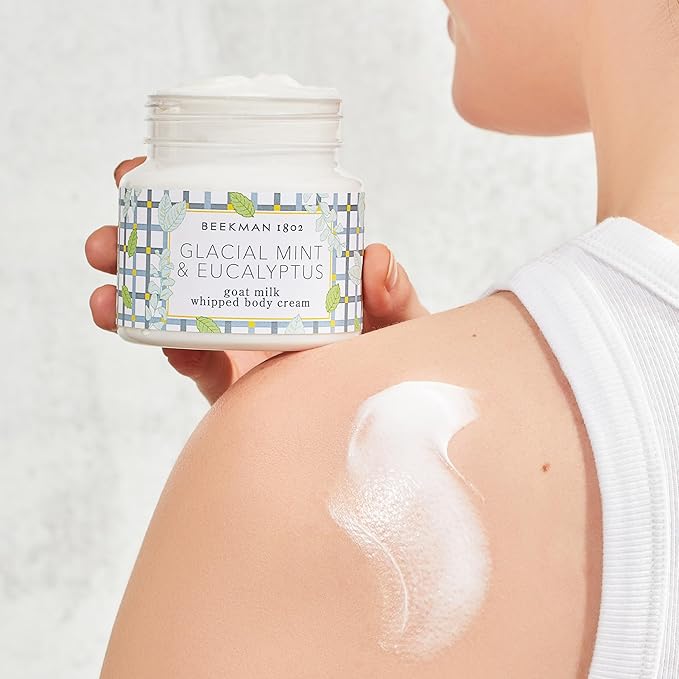 Beekman 1802 Glacial Mint & Eucalyptus Whipped Body Cream - 8 oz - Scented - Moisturizes, Soothes & Softens - With Coconut Oil & Mango Seed Butter - No Irritation - Good for Sensitive Skin
