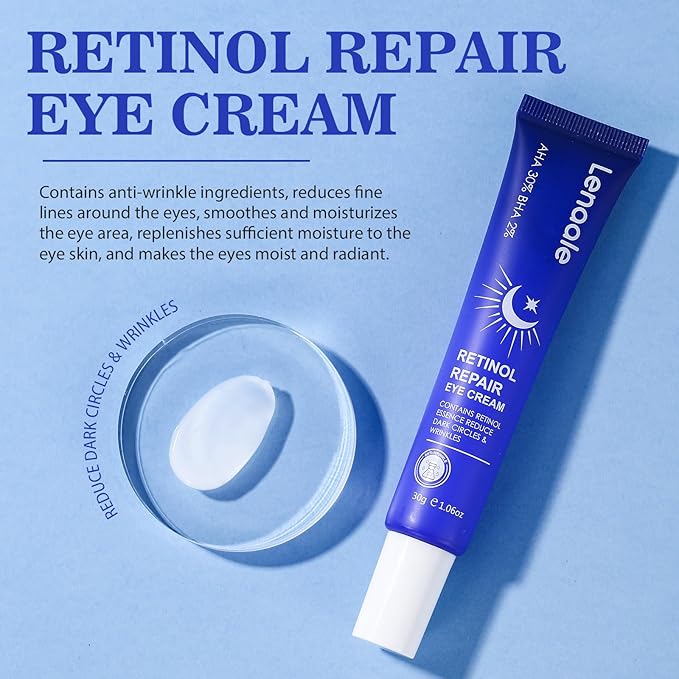 Retinol Eye Cream, Hydrating Under Eye Care Daily Wrinkle Cream, Infused with AHA30% to Smooth and Hydrate Skin, Eye Crea for Dark Circles Treatments