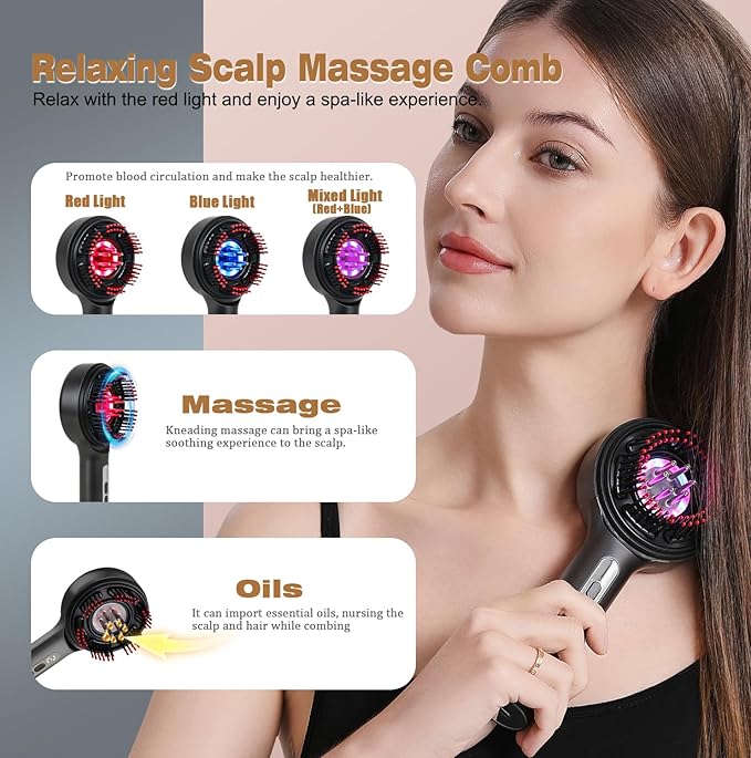 3-in-1 Hair Scalp Massager Comb - Rechargeable Cordless Portable Scalp Care Brush with Essential Oil Applicator, Gentle Scratching & Kneading Massage for Hair & Scalp Nourishment, Fit for Men & Women