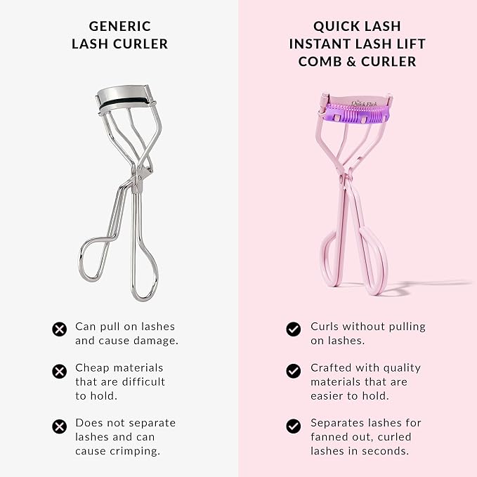 THE QUICK FLICK Eyelash Curler, Stainless Steel Eyelash Curler with Comb, Safe & Gentle on All Eye Shapes, Pink Eyelash Curlers for Separated & Curled Lashes, Travel-Friendly Eyelashes Curler