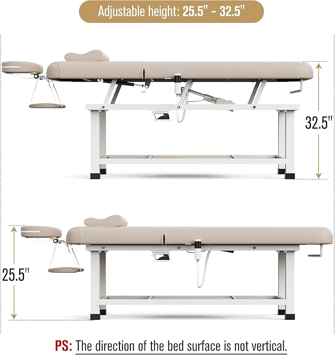 pouseayar Heating Function Heavy Duty Electric Stationary Massage Table with Backrest Adjustable and Storage Space for Treatment/Medical Spa/Facial/Beauty/Massage Bed - 30 x 75 - Beige Gray