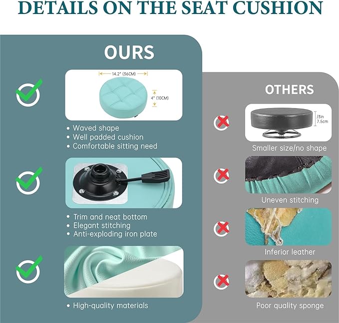 Kaleurrier Adjustable Rolling Stool for Salon: Heavy Duty Swivel Chair with Wheels for Hairdresser Esthetician Dentist - Spa Home Office Kitchen Dental Tattoo Shop Use - Seat Height 22”-30” - Green