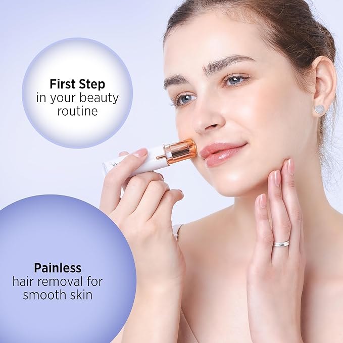 Facial Hair Removal for Women: Rechargeable Hair Removal Device - Painless Womens Face Razor Peach Fuzz (White)