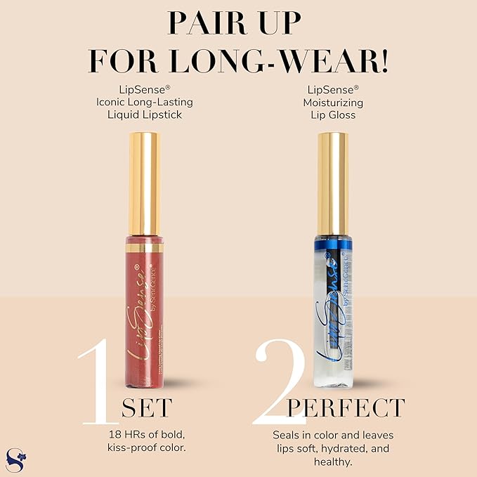 SeneGence LipSense Dawn Rising Liquid Lipstick and Glossy Clear Lip Gloss Duo – 18HR Wear, Hydrating, Waterproof, Transfer-Proof