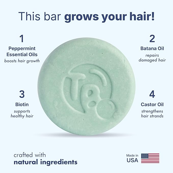 Castor Oil + Biotin Shampoo Bar for Hair Growth - Peppermint Essential Oils - Strengthening, Thickening & Fuller Hair - Shampoo for Women and Men - Free of Parabens & Sulfates - Made in USA - 4.5oz