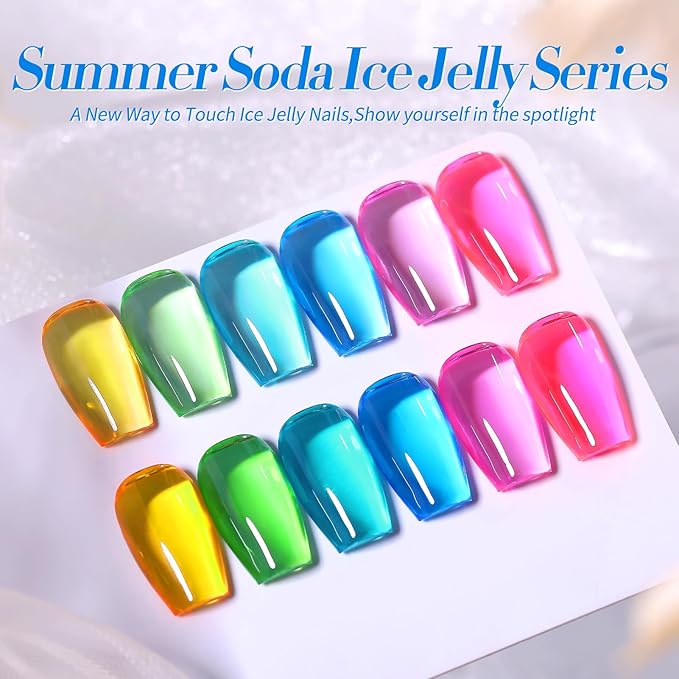 Born Pretty Jelly Gel Nail Polish Christmas Neon Gel Polish,Hot Pink Purple Blue Green Yellow 6Colors Translucent Effect,Soak Off U v LED Light Cure Nail Art Kit for Salon Manicure and DIY at Home