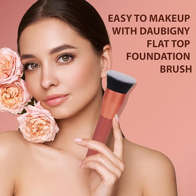Daubigny 1.5" Top Diameter Foundation Brush - Premium Makeup Brush, Perfect For Foundation, Cream, Buffing, Blending (Red)