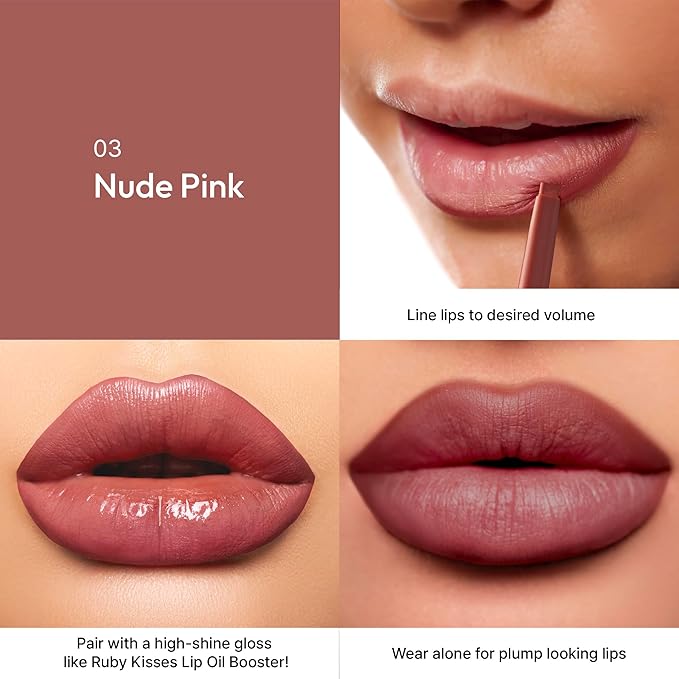 Ruby Kisses Plumping Effect Lip Liner, Semi Matte, Smudge Proof, High Pigment, Medium to Full Coverage Makeup, Precise Tip, Bold Color Lip Plumper