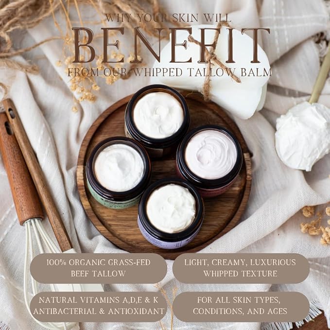 Rose-infused 100% Grass-Fed Whipped Tallow Balm-Organic Raw Manuka Honey & Organic Jojoba Oil, Rosehip Oil, Face and Body Moisturizer for Dry, Sensitive Skin, Eczema (Honey Rose)