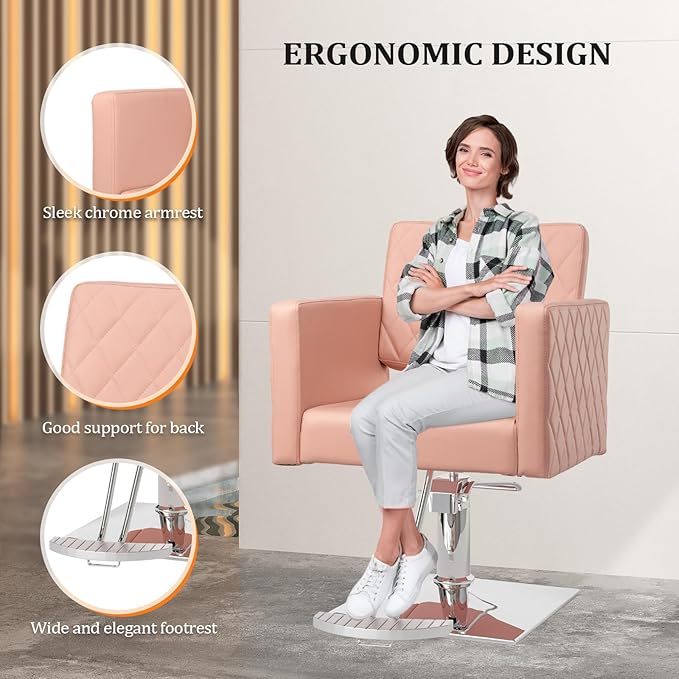 Salon Chair for Hair Stylist Wide Seat, Hydraulic Barber Chair with Aluminium Alloy Footrest, Pink Hair Salon Chair Styling Heavy Duty, Beauty Spa Cosmetology Hairdressing Equipment