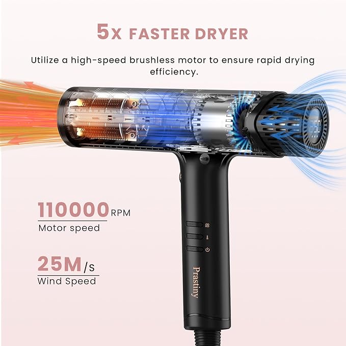 Hair Dryer with Diffuser: Professional High Speed Quiet Ionic Blow Dryer - Intelligent Heat Control - Lightweight Portable Travel & Home for Women & Stylists Frizz Free Styling SGS Certified