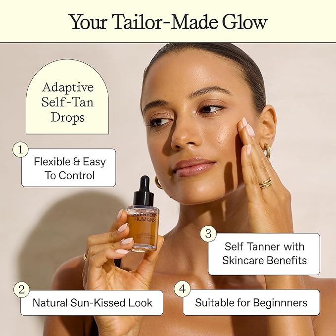 Sun Blush Glowing Self Tanning Drops Australian Made 1.0 fl.oz | Sun-Kissed, Natural Face & Body Gradual Self Tanner with Peptides | Fragrance Free| Everyday Humans