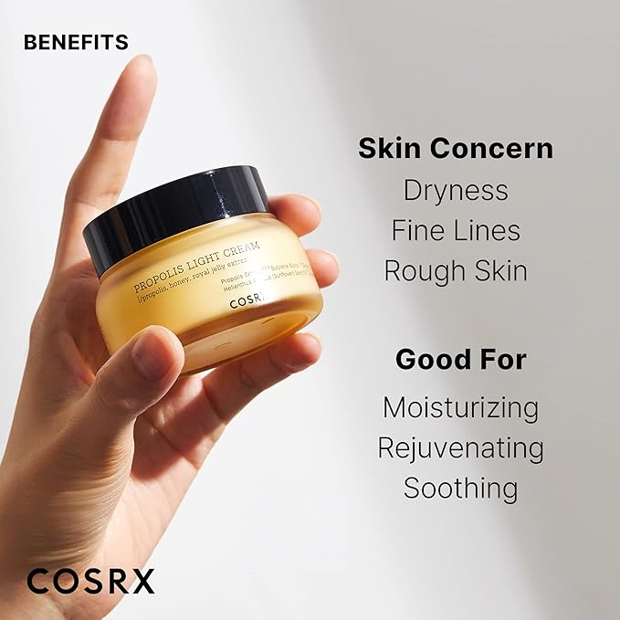 COSRX Full Fit Propolis Light Cream, 2.19 Fl.oz / 65ml, Propolis 64.5%, Hydrating Daily Day and Night Moisturiser, Korean Skin Care, Stocking Stuffers, Holiday Gifts, Gifts For Women