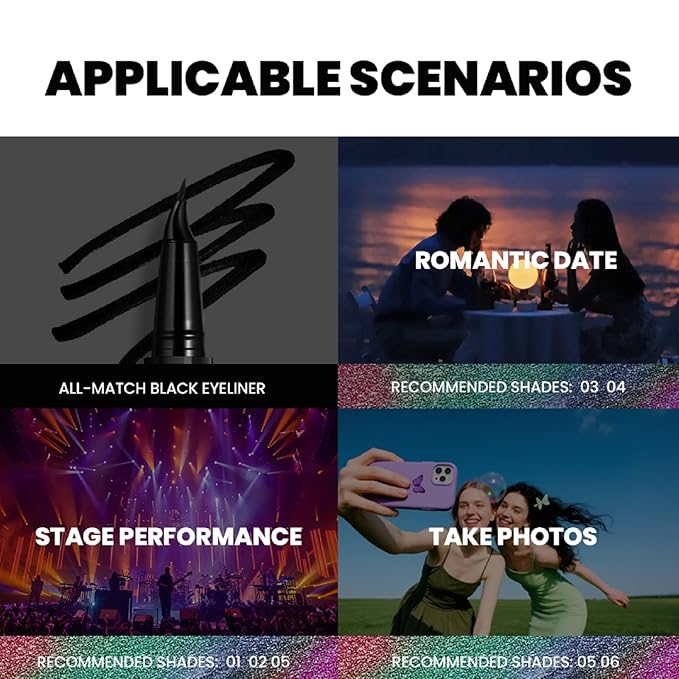 Pudaier Black and Multichrome Waterproof Liquid Eyeliner, Stay All Day Eye Liner Pen with Precise Tips for Women, Smudge-Proof & Transfer-Resistant, Vegan & Cruelty-Free