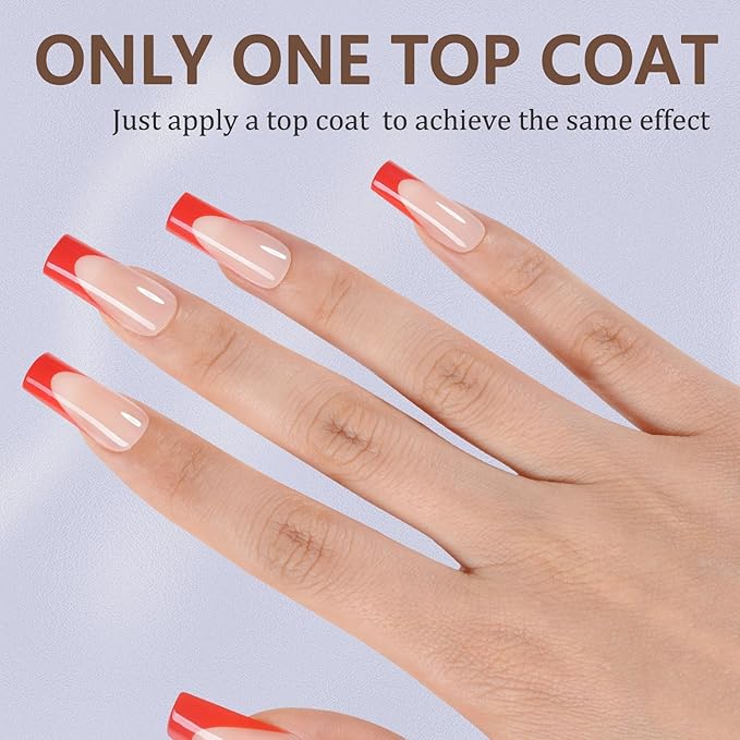 Misssix French Gel Nail Tips, 150Pcs Red French Tip Press on Nails Long Square, No Need to File Tips Pre-lasting, Fake Nails for Nail Art DIY 15 Sizes