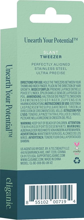 Cliganic Professional Eyebrow Tweezers Slant Tip (Blue) - Precision for Men & Women, Stainless Steel Best for Plucking Chin Facial Hair