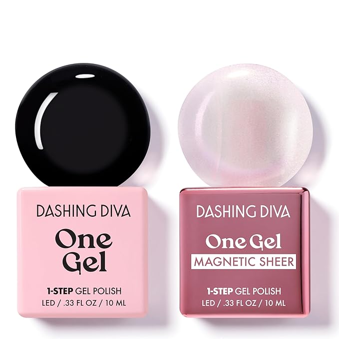 Dashing Diva One Gel Color & Magnetic Topper Duo - 8Ball - Real Black & Iridescent Glitter Topper - 3-in-1 Base Coat, Nail Color & Top Coat - Gel Nail Polish Set