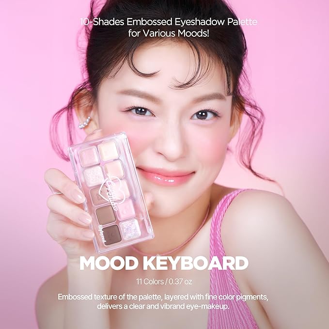 lilybyred Mood Keyboard | 10-Shade Korean Eyeshadow Palette, Highly Pigmented, Matte, Shimmer & Jelly Glitter, Smooth. Blendable, Long-Lasting, Dome-Shaped Design, 0.37 oz. (09 Milky Berry Stereo)
