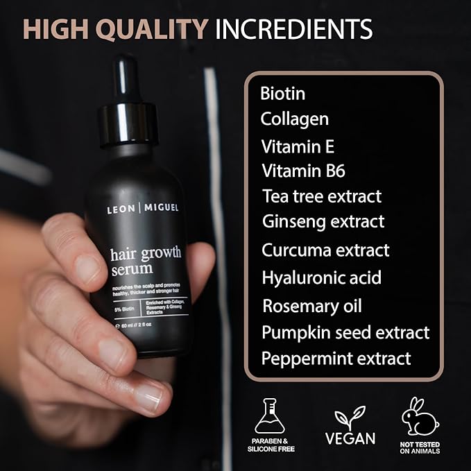 Hair Growth Serum, 60ml - Unisex Hair Serum for Hair Growth with 5% Biotin, Ginseng & Rosemary Extracts, Scalp Serum for Hair Growth, Vegan, Paraben-Free, Daily Use, All Hair Types