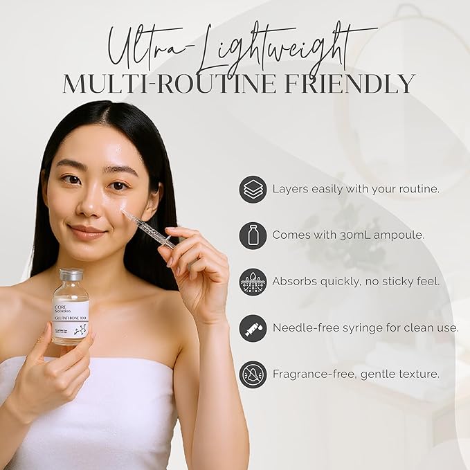 Glutathione 100 Ampoule - Fragrance Free Korean Skin Care Serum with Glutathione for Tone Support & Visible Clarity - Lightweight Brightening Serum, Suitable for Regular Skincare Routine