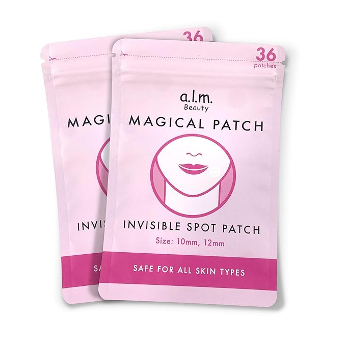 a.l.m. Magical Patch (2) Hydrocolloid pimple patches. These ultra thin & translucent hydrocolloid adhesive covers and absorb unwanted pimples. Parches Para Acne for skincare.