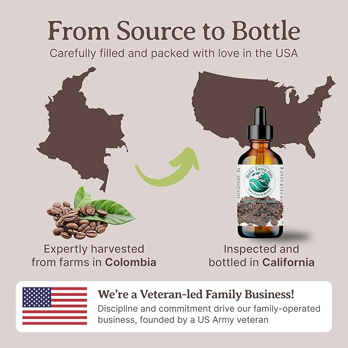Bella Terra Oils - Roasted Coffee Bean Oil 4 oz - Dive into The Heart of Coffee Extract, Boosted with Essential Fatty Acids, A Luxurious Experience