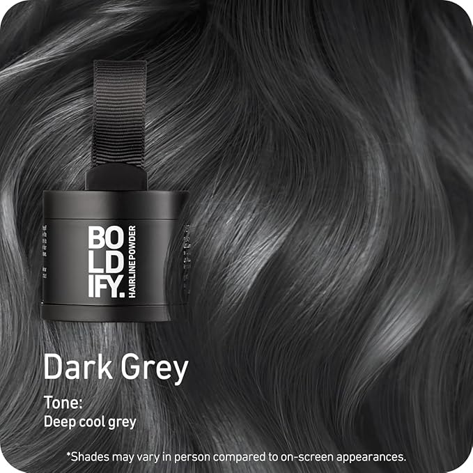 BOLDIFY Hairline Powder - Root Touch Up Hair Color for Gray Coverage - Bald Spot Concealing Hair Powder for Women & Men - 24-Hour Stain-Proof - Dark Gray