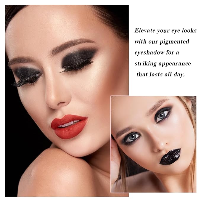 MEICOLY Black Eye Shadow with Mirror,Matte Single Eyeshadow for Halloween Elphaba Makeup,Pressed Powder Eyeshadow Makeup,Matte Shade Eyelid Color Eye Makeup for Women,High Pigment,Long Wear,Waterproof