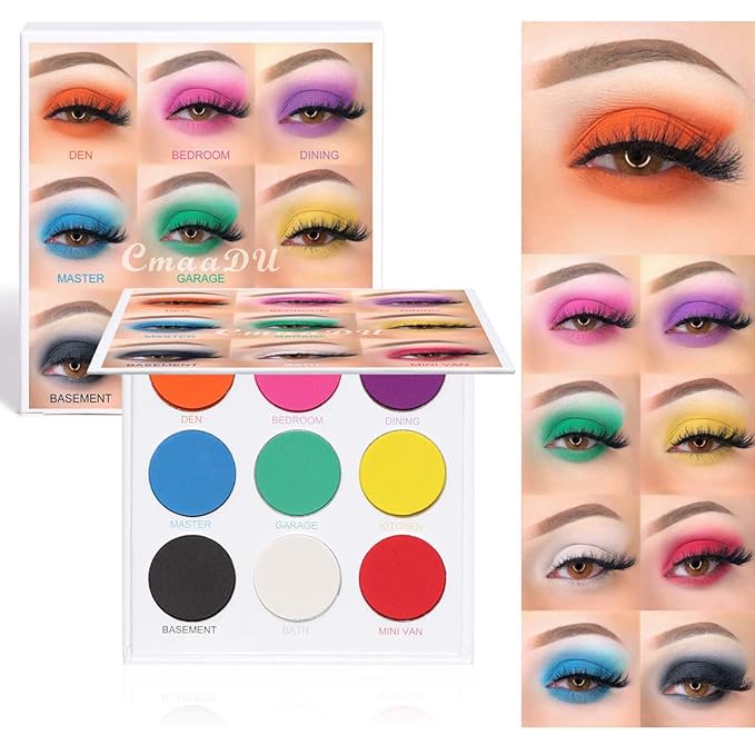 Rainbow Eyeshadow Palette - 9 Colors, High Pigmented, Bright Neon, Waterproof & Natural Finish