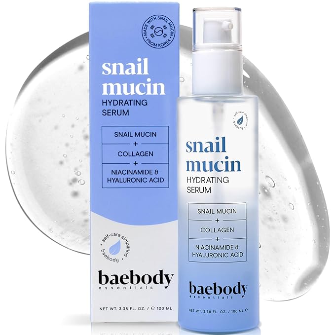 Baebody Snail Mucin Serum Moisturizer 3.38 fl.oz 100ml, Hydrating Serum for Face with Collagen - Snail Mucin Moisturizer For Youthful Smooth Skin