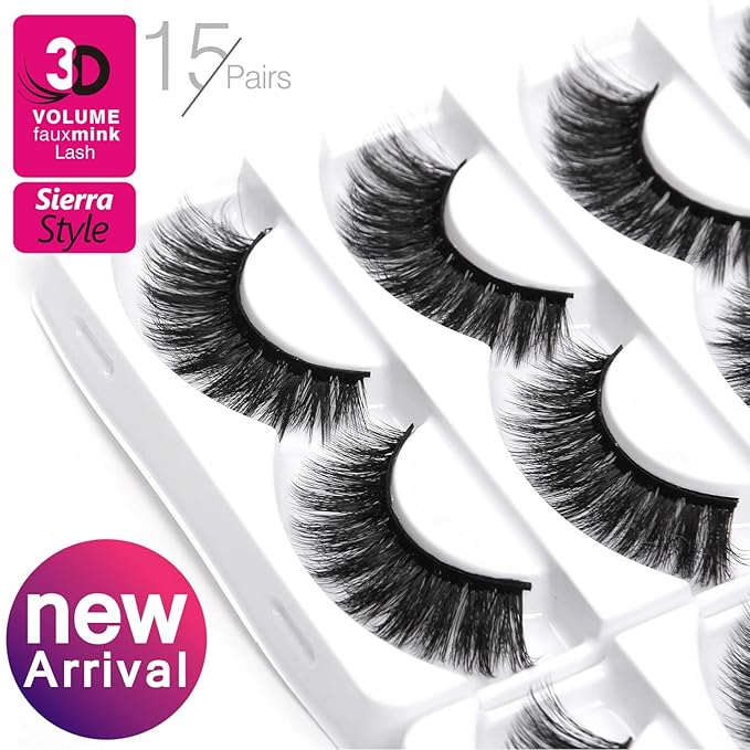 Eliace False Eyelashes 15 Pairs Lashes Natural look Cat Eye Lashes Wispy, 3D Mink lashes Fluffy Long Thick, Fake Eyelashes Cross Wispy Volume Lash Soft Reusable Dramatic, Sierra Style