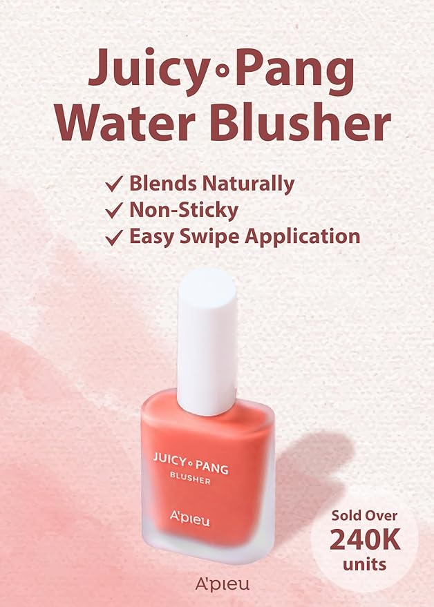 A'PIEU Juicy-Pang Water Blusher [CR01] – Fruity Liquid Blush for Cheeks, Buildable & Blendable Color, Hydrating Dewy Finish with Fruit Extract Blend & Rose Flower Water, 0.31 fl oz