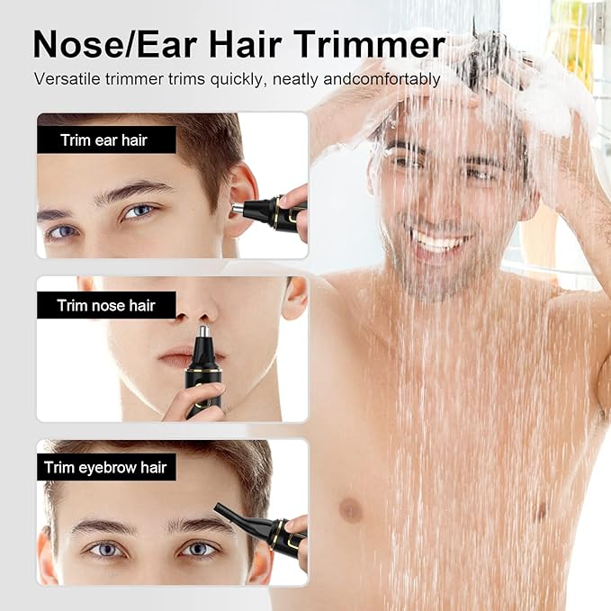Nose Hair Trimmers for Men，Rechargeable Hair Trimmer 2 in 1 Painless Multifunctional Ear and Nose Hair Trimmer with IPX7 Waterproof Dual Edge Blades (Black Gold)