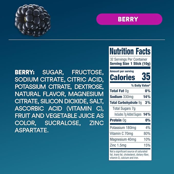 DripDrop Hydration Packets - Berry - Single Serve Electrolytes Powder Drink Mix - Non-GMO, Gluten Free, Vegan - 32 Sticks