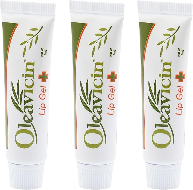 Lip Gel – Natural Cold Sore & Fever Blister Treatment with Organic Olive Leaf – Fast-Acting Relief – 1.3oz (3.8) - 3 Pack