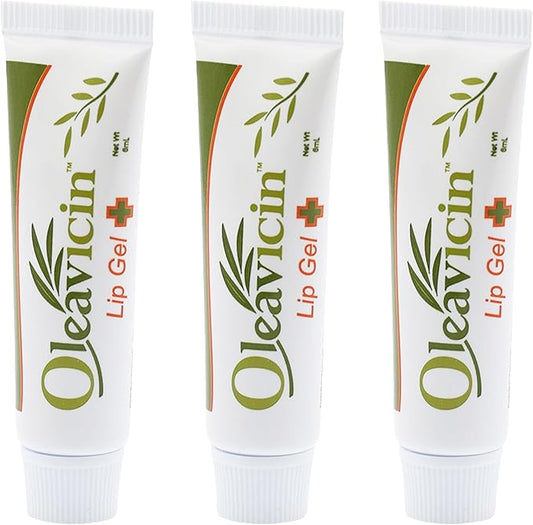 Lip Gel – Natural Cold Sore & Fever Blister Treatment with Organic Olive Leaf – Fast-Acting Relief – 1.3oz (3.8) - 3 Pack