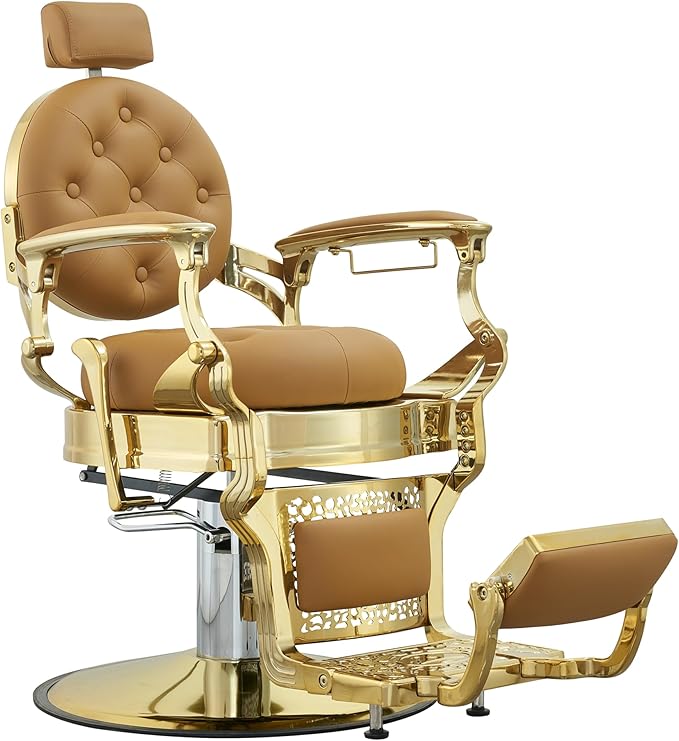 Antlu Barber Chair Hair Stylist, Vintage Salon Heavy Duty 700lbs Chair Hair Styling Chairs for Barbershop Beauty Tattoo Massage (Golden-Camel)