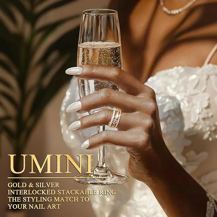 18K Gold plated Stackable Rings For Women Silver And Gold Stackable Ring Set Cubic Zircon Mixed Metal Rings For Engagement Wedding Birthday Valentine's Day Mother's Day Gift