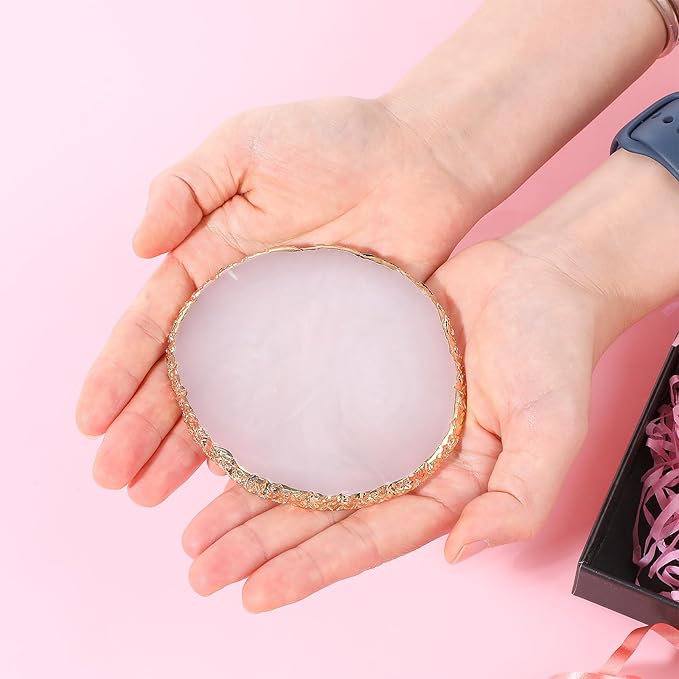 Resin Nail Art Palette Gold Edge Nail Holder Heart Shaped Color Makeup Foundation Mixing Tools Display Board Gel Nail Art Color Mixing Palette Painting Tray Manicure Tool (Irregular White)