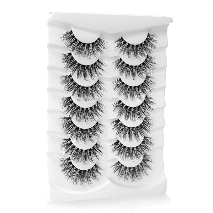 Onlyall False Eyelashes Natural Lashes Wispy Lashes Natural Look False Eyelashes Natural Flared Eyelashes False Eye Lashes Fluffy Lashes 7 Pairs A28