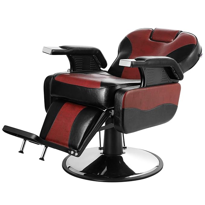 Artist hand Barber Chair Hydraulic Reclining Barber Chairs Heavy Duty Salon Chair for Hair Stylist Tattoo Chair Salon Equipment (Red,Black)